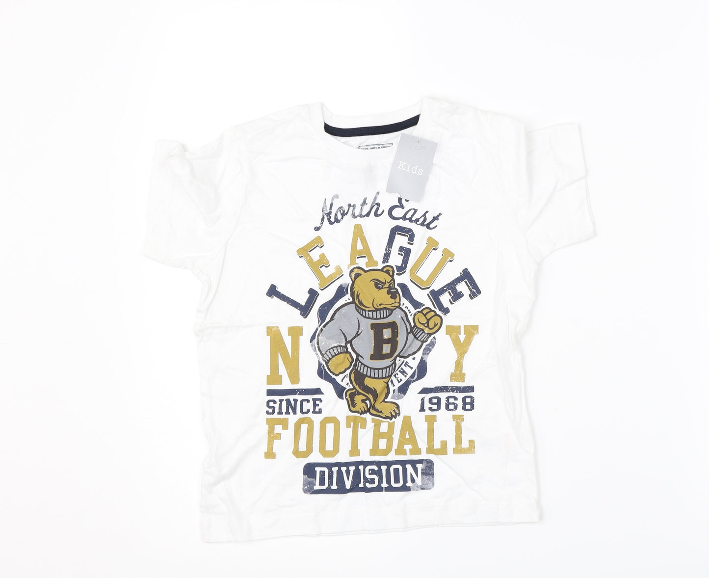 Matalan Boys White   Basic T-Shirt Size 4-5 Years  - graphic