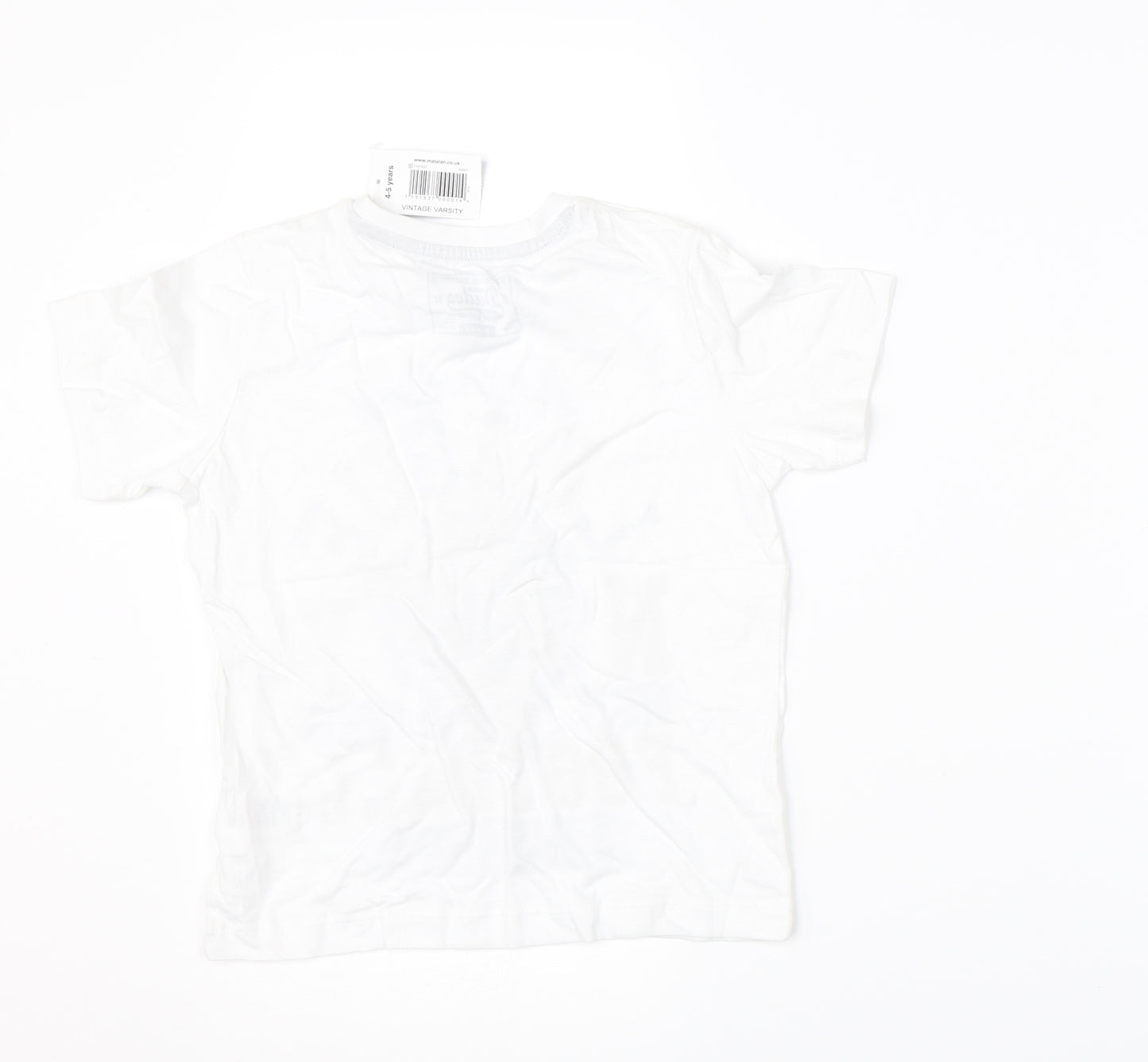 Matalan Boys White   Basic T-Shirt Size 4-5 Years  - graphic