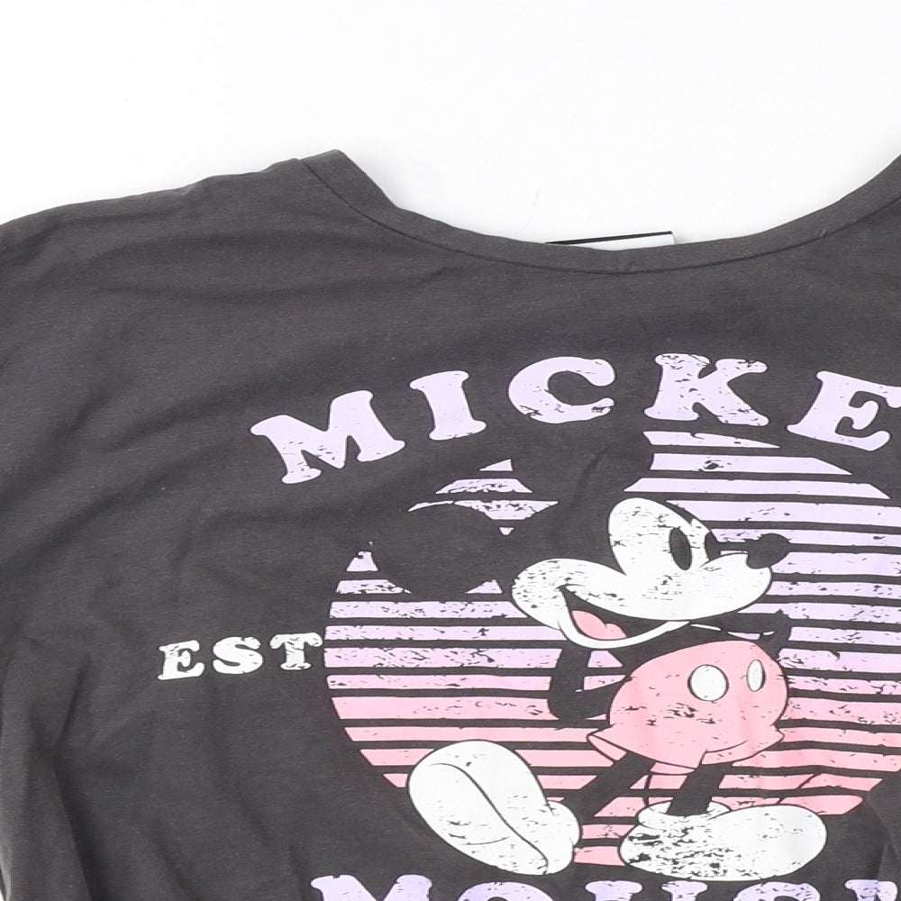George Girls Grey   Basic T-Shirt Size 8-9 Years  - Disney Mickey Mouse tie front