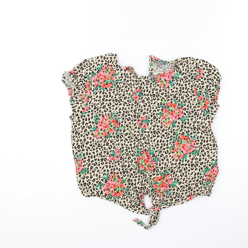 NEXT Girls Brown Animal Print  Basic T-Shirt Size 8 Years  - flowers tie front