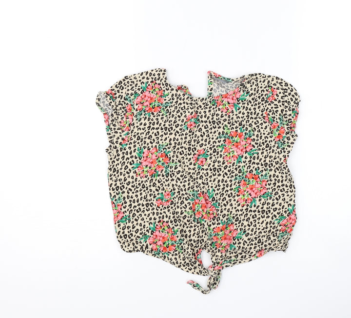 NEXT Girls Brown Animal Print Basic T-Shirt Size 8 Years - flowers tie front
