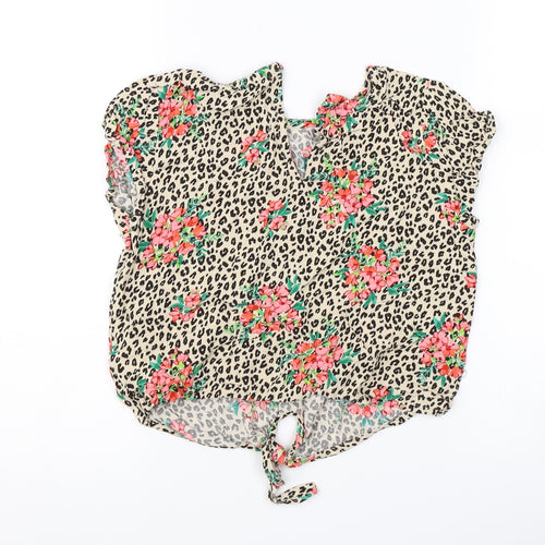 NEXT Girls Brown Animal Print  Basic T-Shirt Size 8 Years  - flowers tie front