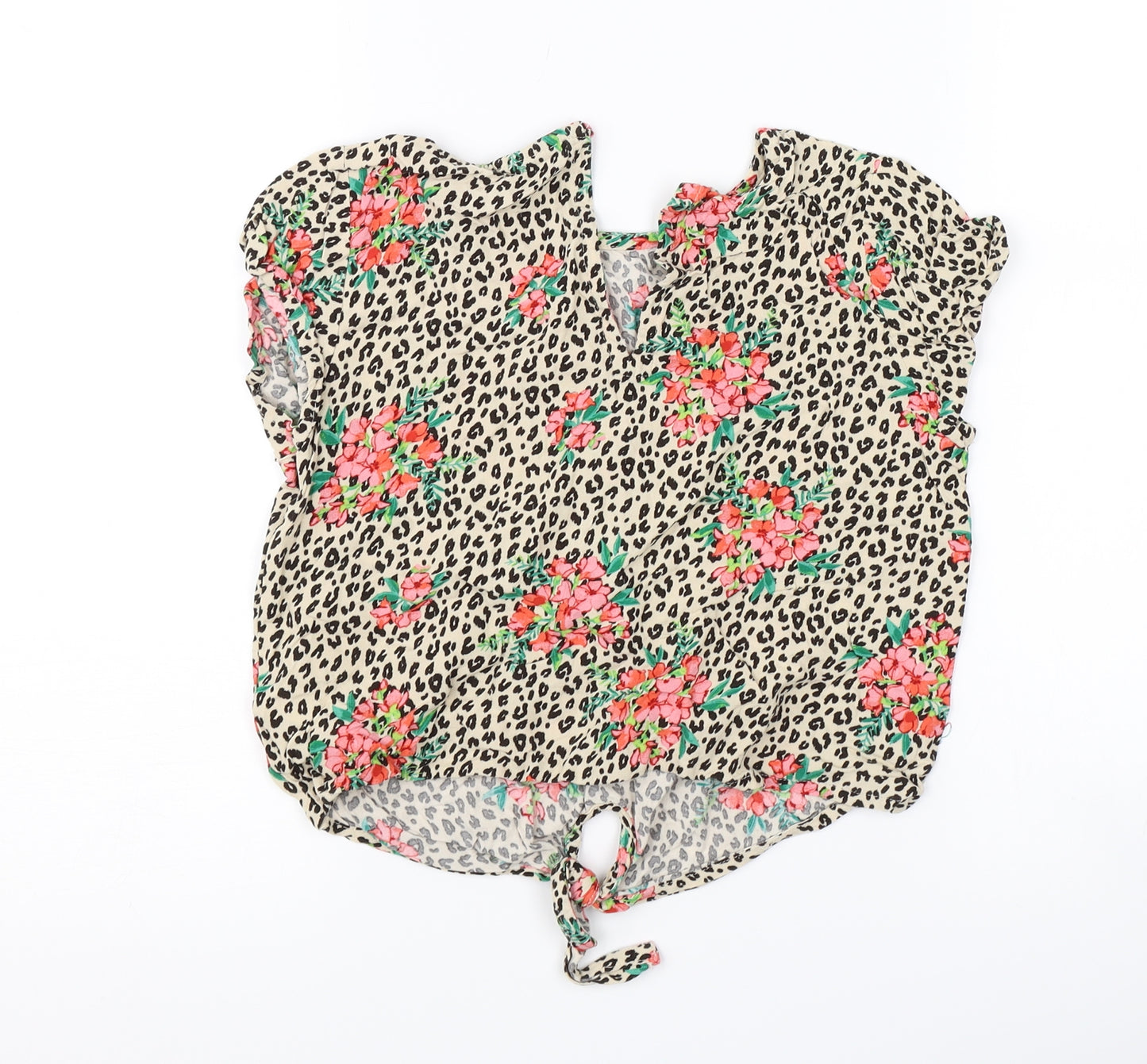 NEXT Girls Brown Animal Print  Basic T-Shirt Size 8 Years  - flowers tie front