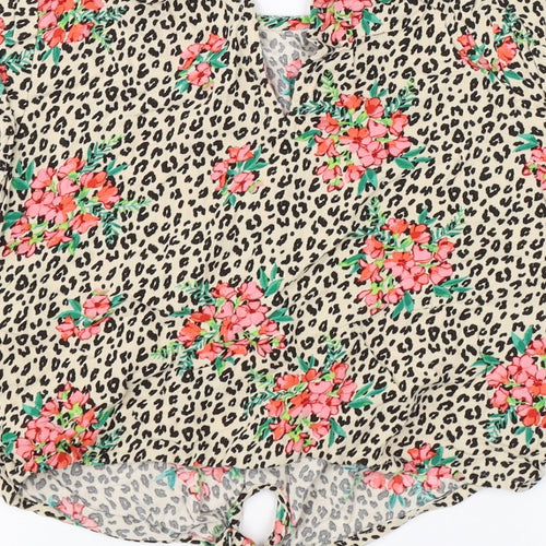 NEXT Girls Brown Animal Print  Basic T-Shirt Size 8 Years  - flowers tie front