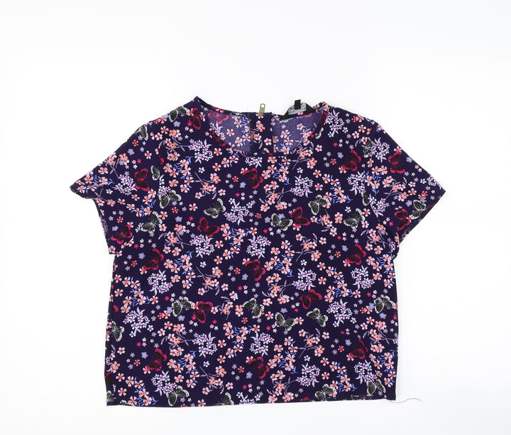 New Look Girls Blue Floral  Basic T-Shirt Size 14 Years