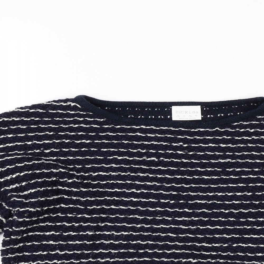 F&F Girls Blue Striped  Pullover Jumper Size 7-8 Years