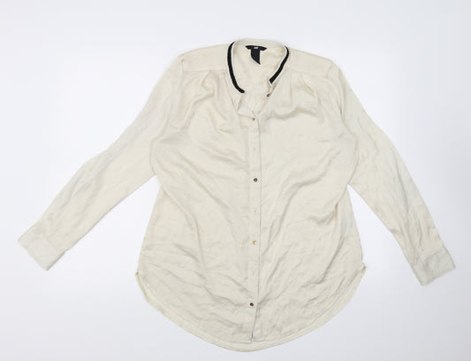Front view of H&M women’s beige basic button-up, size UK 8