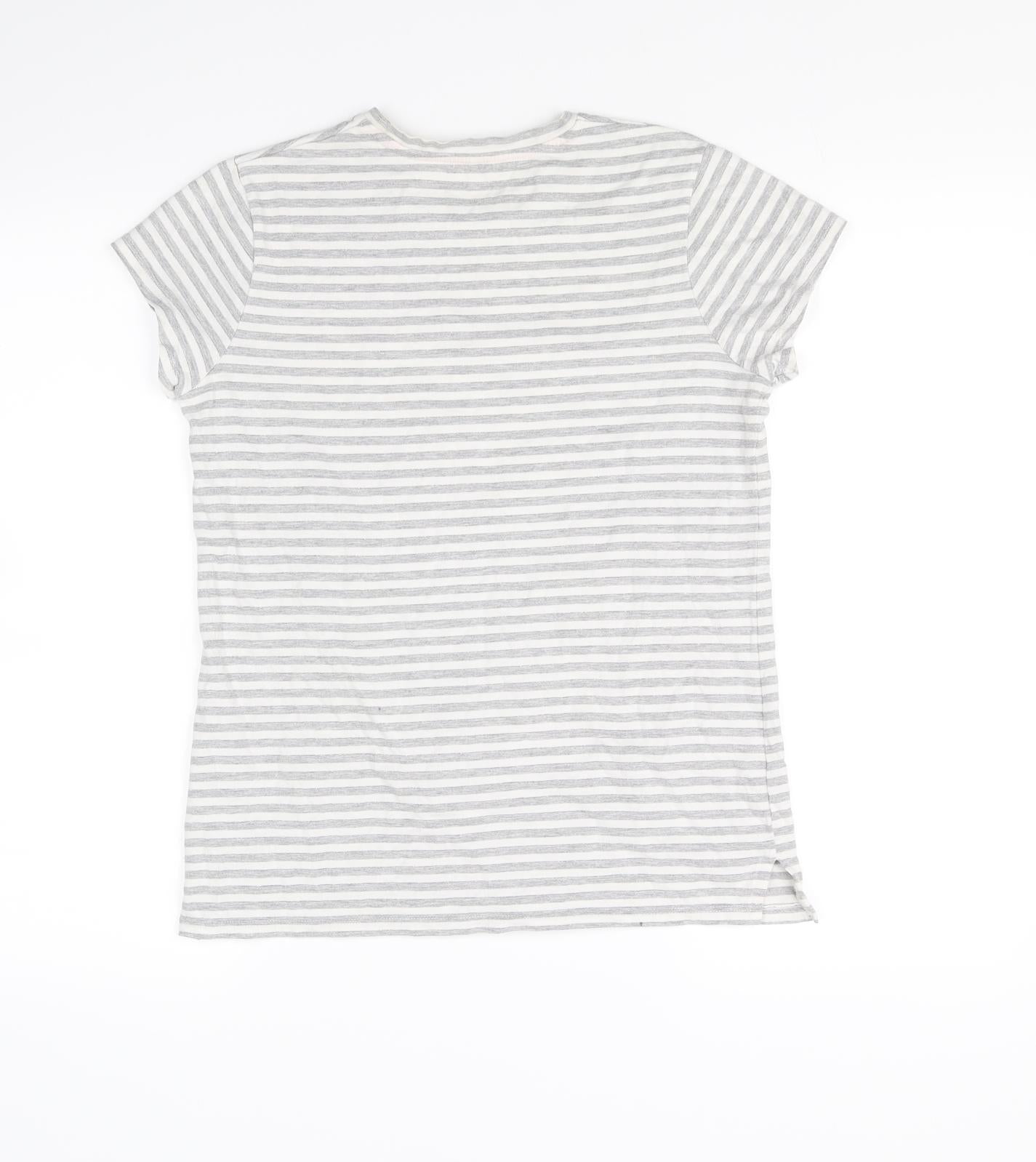 George Girls Grey Striped  Basic T-Shirt Size 13-14 Years