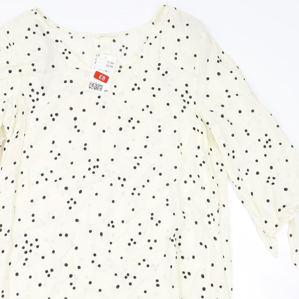 H&M Womens Beige Polka Dot  Fit & Flare  Size 10