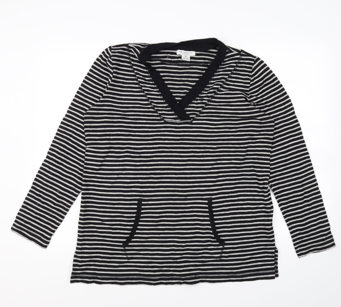 Liz Claiborne Womens Black Striped  Pullover Jumper Size XL