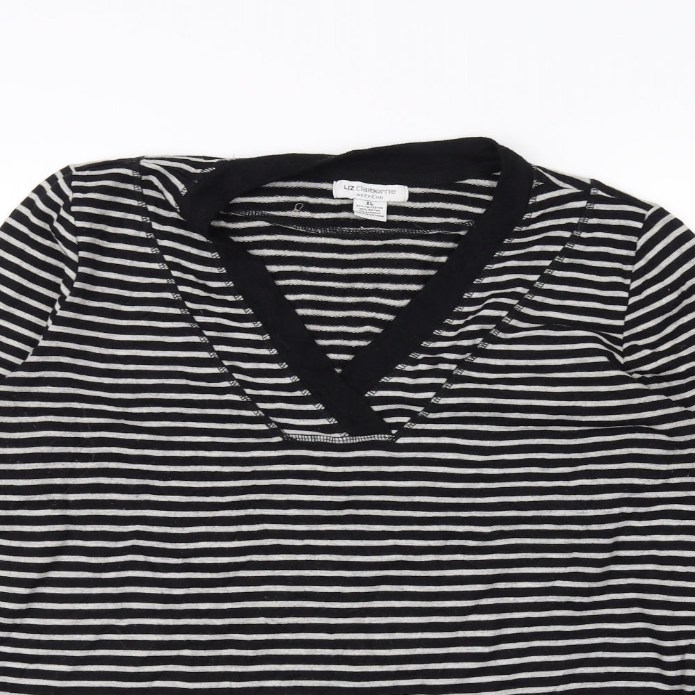 Liz Claiborne Womens Black Striped  Pullover Jumper Size XL