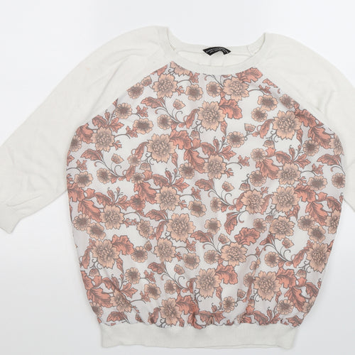 dorothy perkin Womens White Floral Knit Pullover Jumper Size 14  - chiffon front