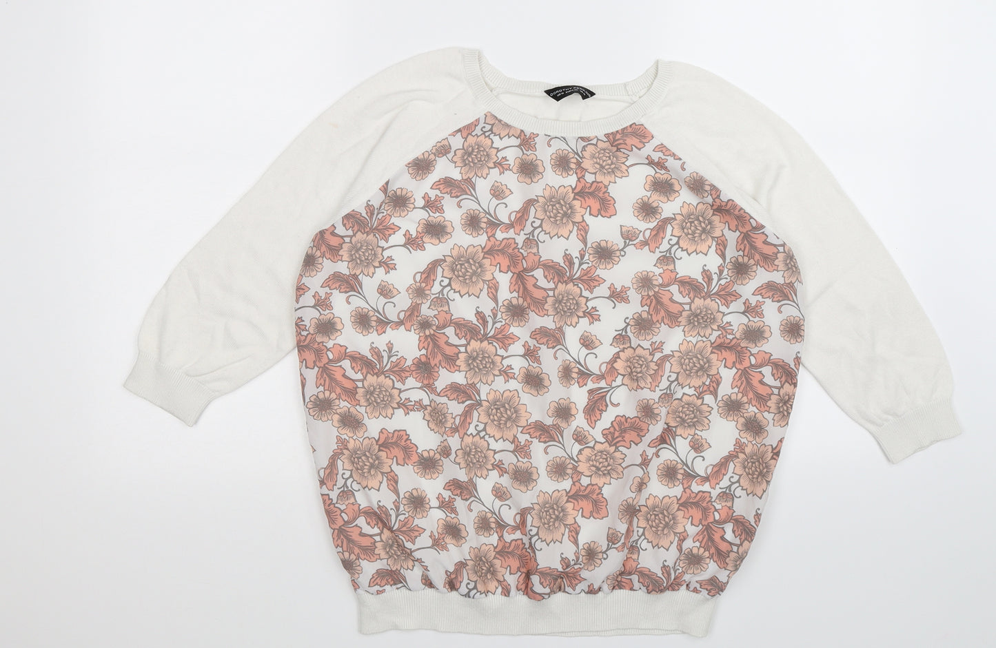 dorothy perkin Womens White Floral Knit Pullover Jumper Size 14  - chiffon front