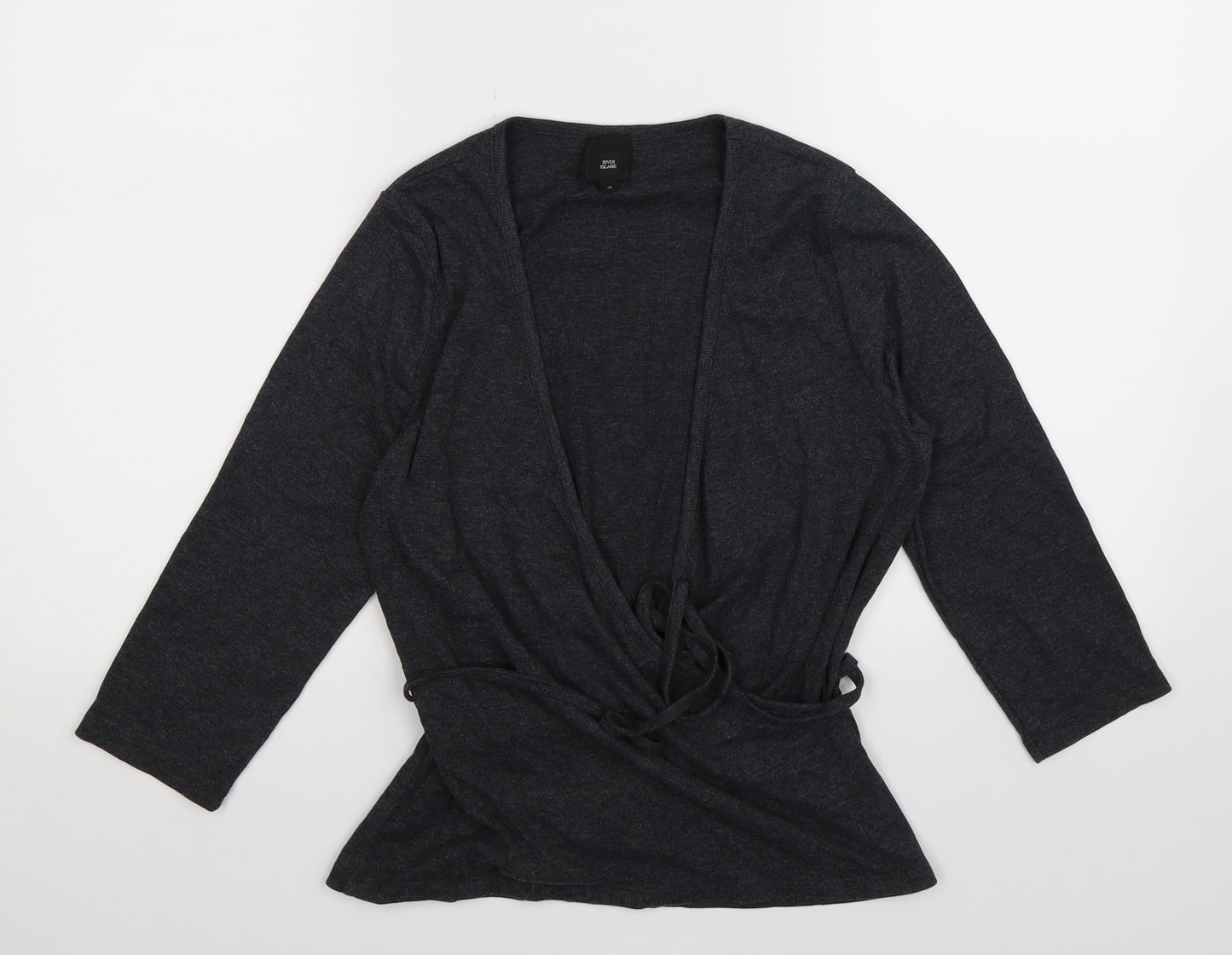 River Island Womens Grey Striped Knit Wrap T-Shirt Size 14