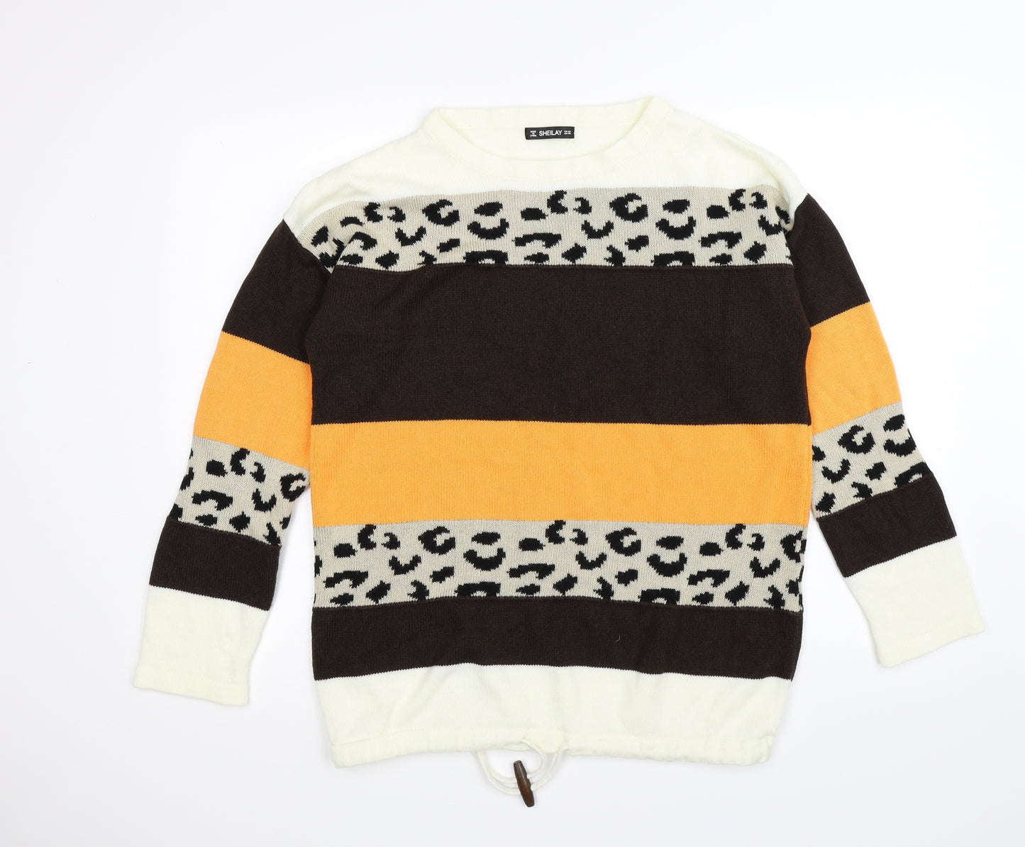 SHEILAY Womens Brown Striped Knit Pullover Jumper Size 2XL  - leopard print