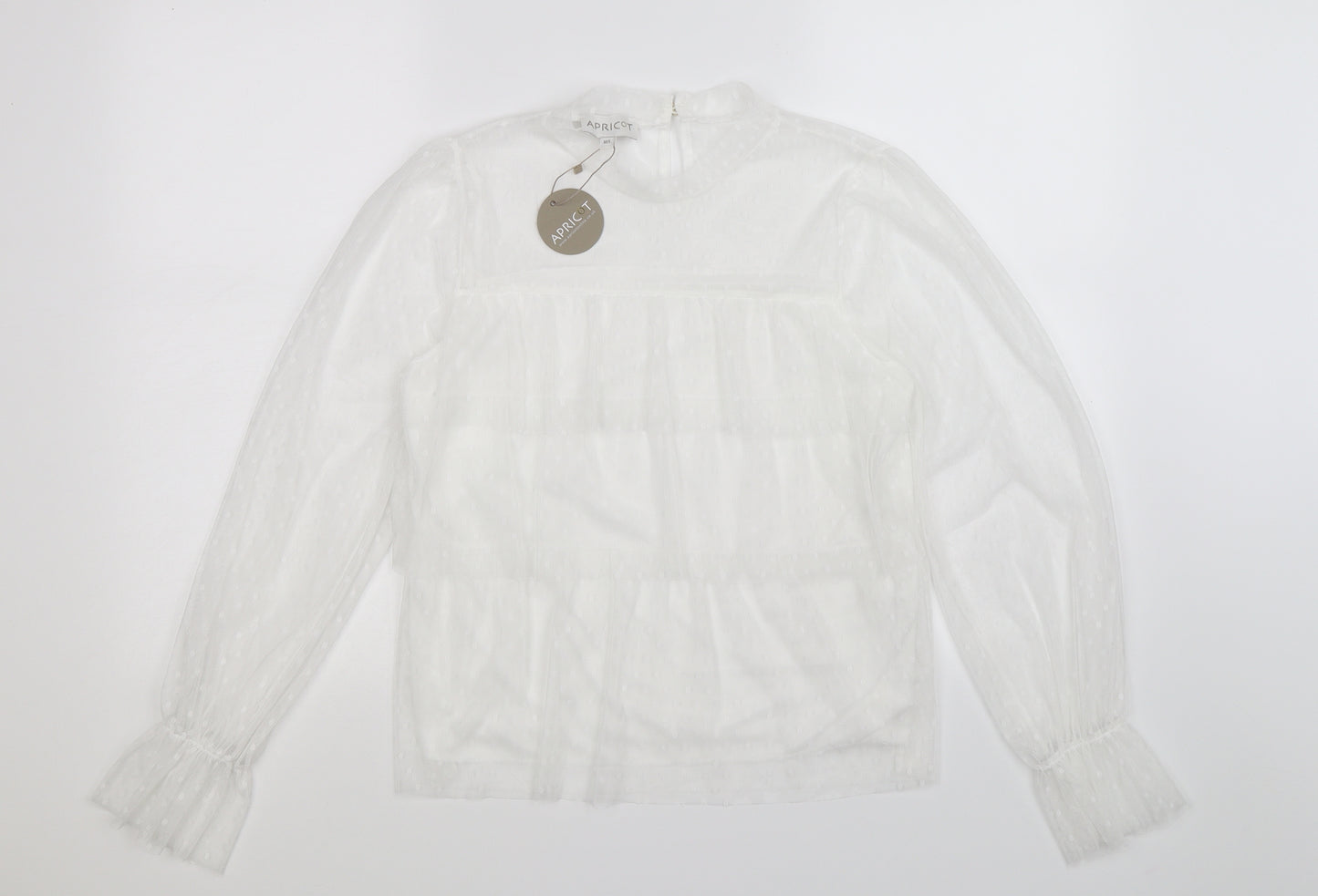 apritcot Womens White Polka Dot Mesh Basic Blouse Size M