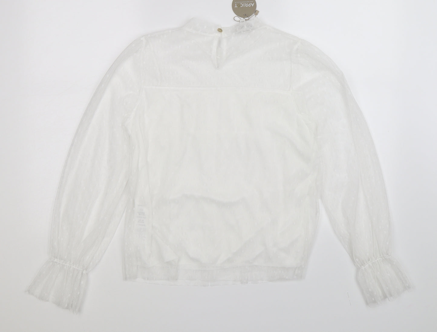 apritcot Womens White Polka Dot Mesh Basic Blouse Size M