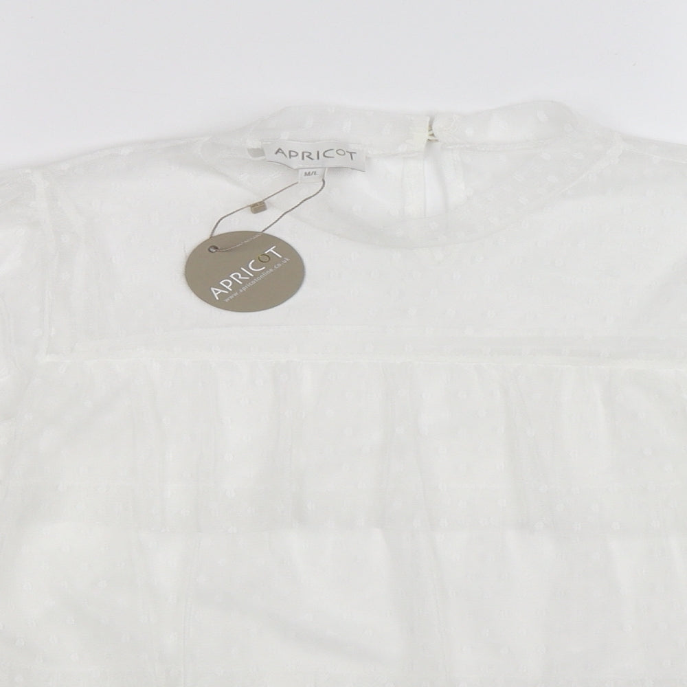 apritcot Womens White Polka Dot Mesh Basic Blouse Size M