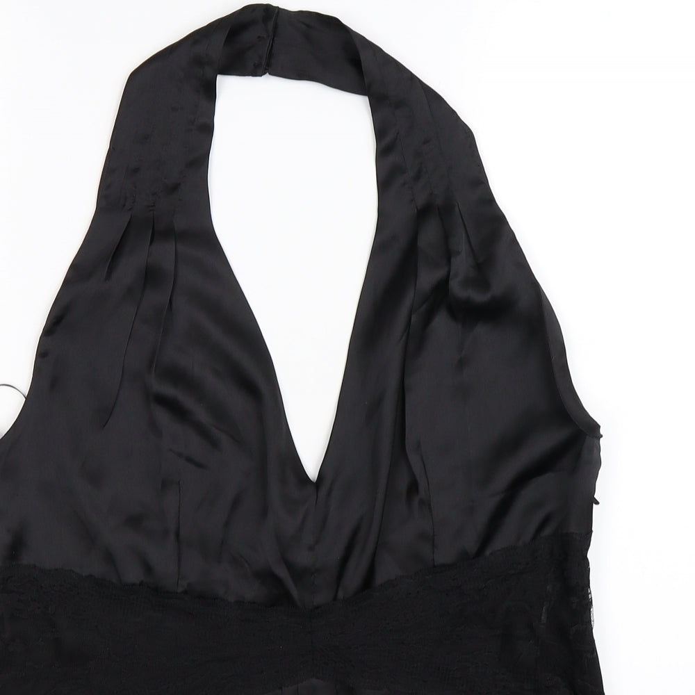 ASOS Womens Black Floral Satin Tunic T-Shirt Size 14