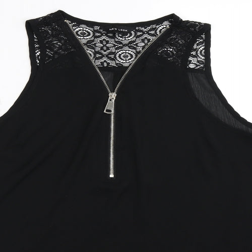 New Look Womens Black Floral Lace Tunic T-Shirt Size M