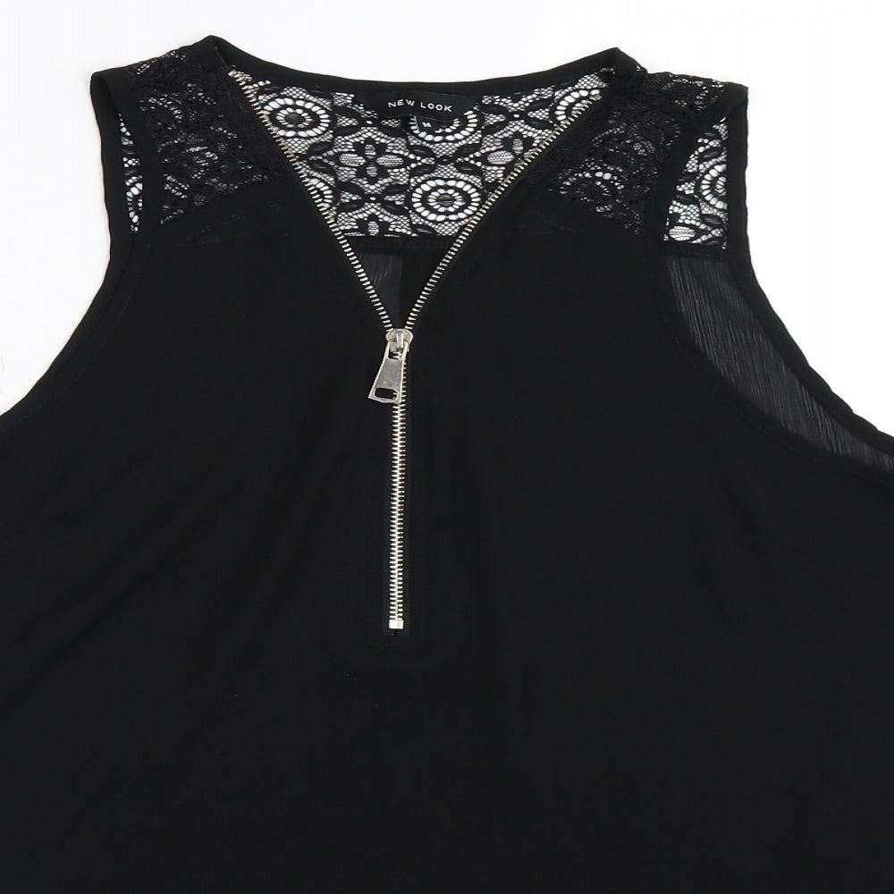 New Look Womens Black Floral Lace Tunic T-Shirt Size M