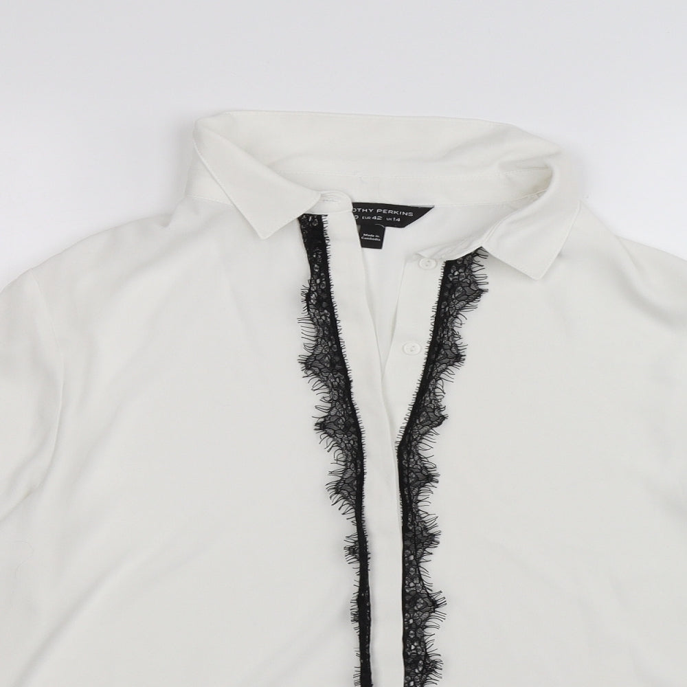 Dorothy Perkins Womens White  Chiffon Basic Blouse Size 14  - lace trim