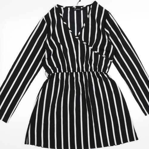Boohoo Womens Black Striped  Shirt Dress  Size 12