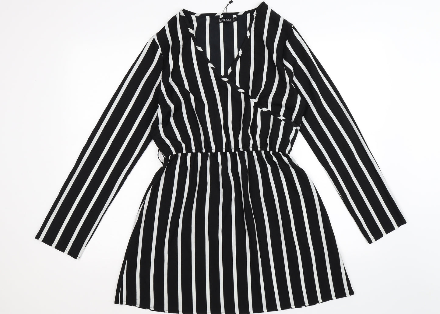 Boohoo Womens Black Striped  Shirt Dress  Size 12