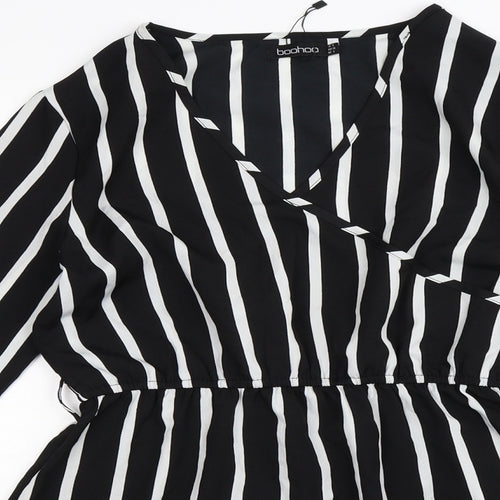 Boohoo Womens Black Striped  Shirt Dress  Size 12