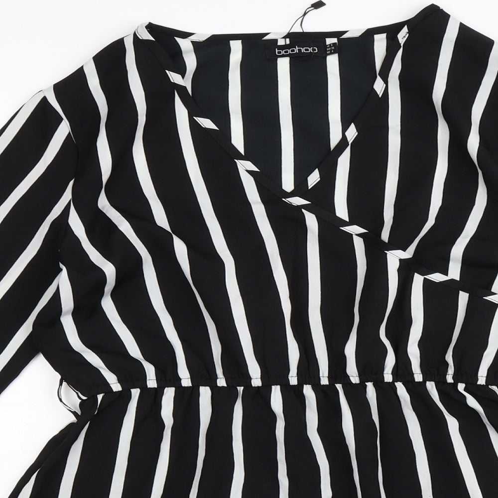 Boohoo Womens Black Striped  Shirt Dress  Size 12