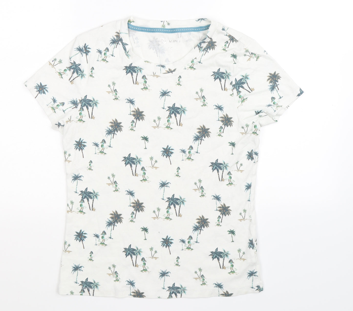 TU Womens White Floral  Basic T-Shirt Size 16
