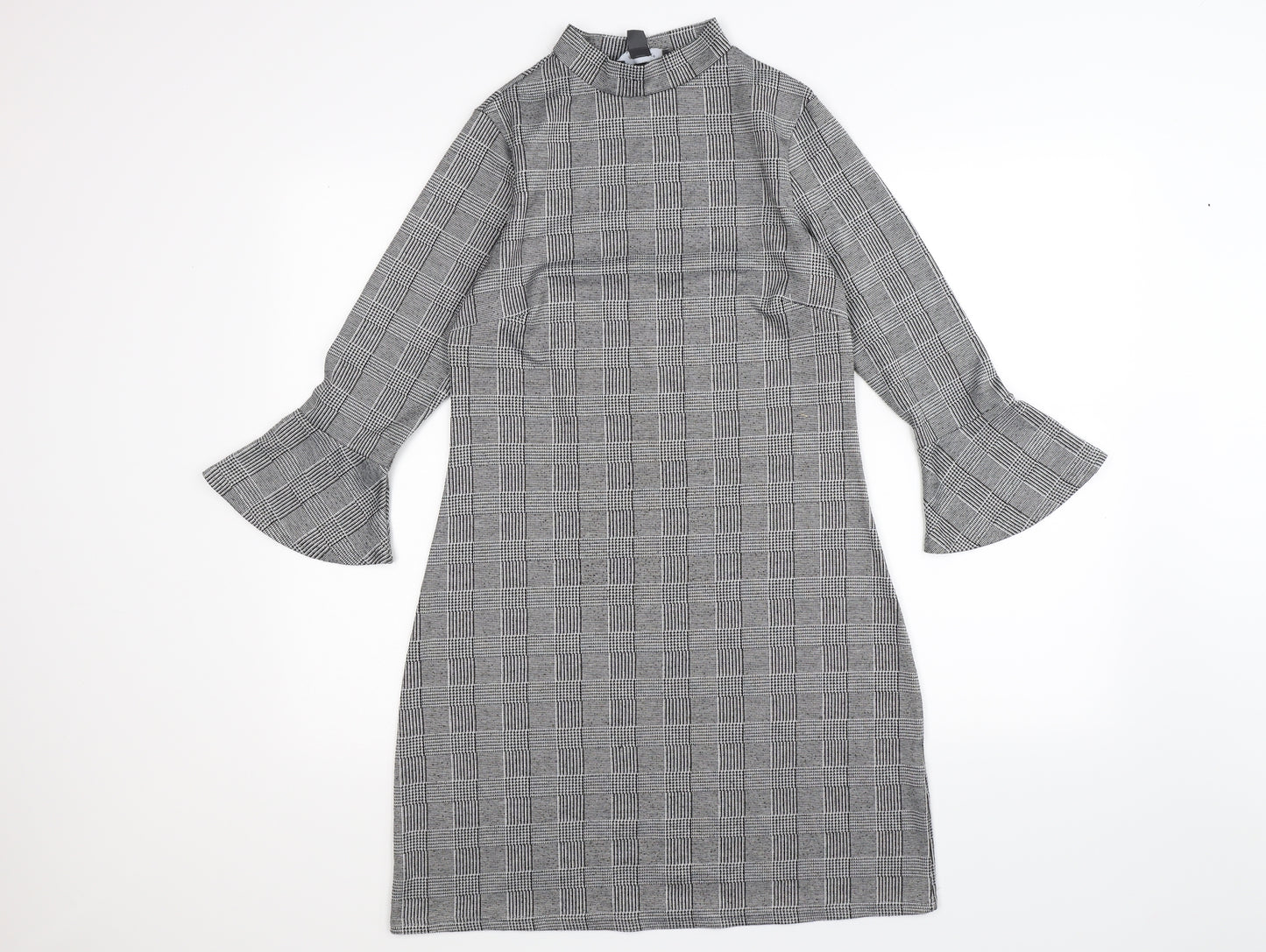 Primark Womens Grey Check  Jumper Dress  Size 14  - frill sleeve