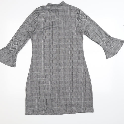 Primark Womens Grey Check  Jumper Dress  Size 14  - frill sleeve