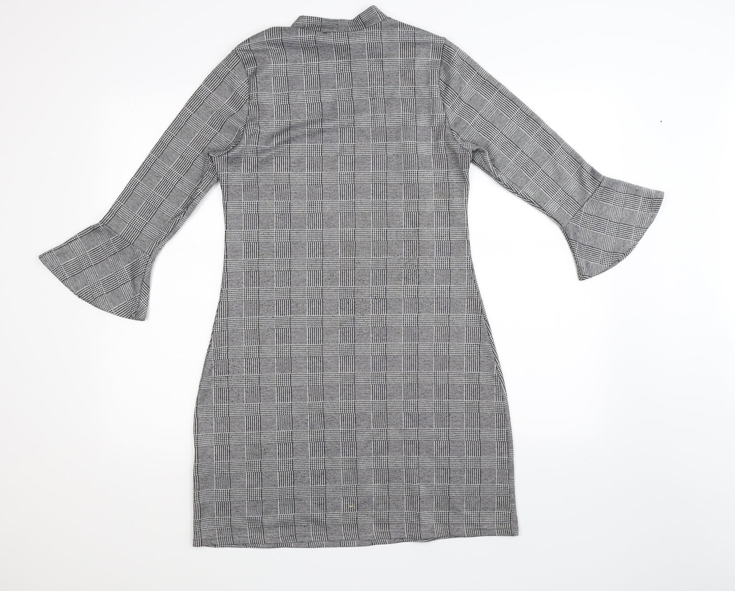Primark Womens Grey Check  Jumper Dress  Size 14  - frill sleeve