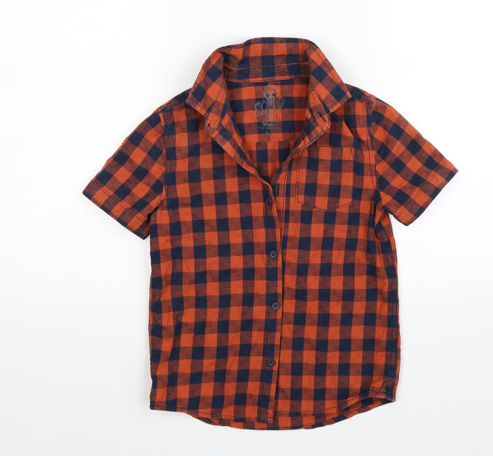 F&F Boys Orange Check Basic Button-Up Size 6-7 Years - burnt orange navy