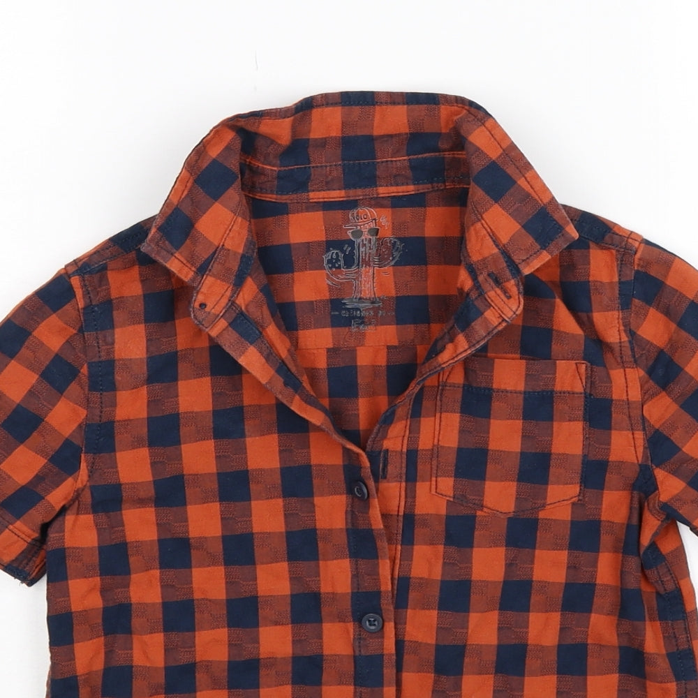 F&F Boys Orange Check  Basic Button-Up Size 6-7 Years  - burnt orange navy