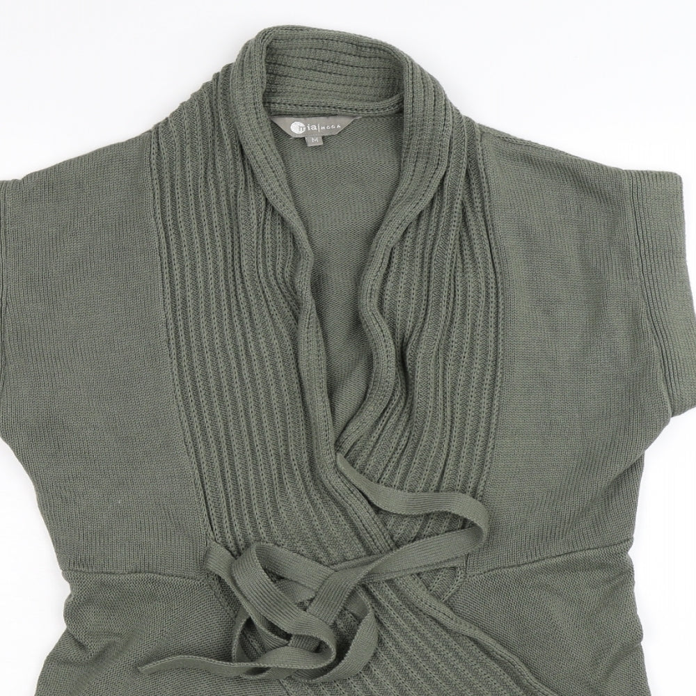 Moda Womens Green  Knit Wrap Jumper Size M  - waterfall front