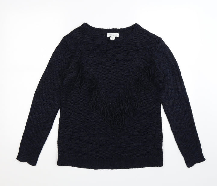 FOREVER 21 Womens Blue Knit Pullover Jumper Size M - tassel front