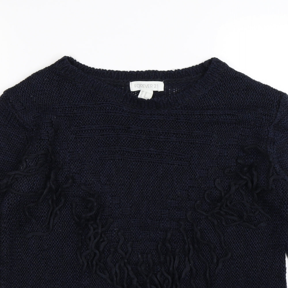 FOREVER 21 Womens Blue  Knit Pullover Jumper Size M  - tassel front