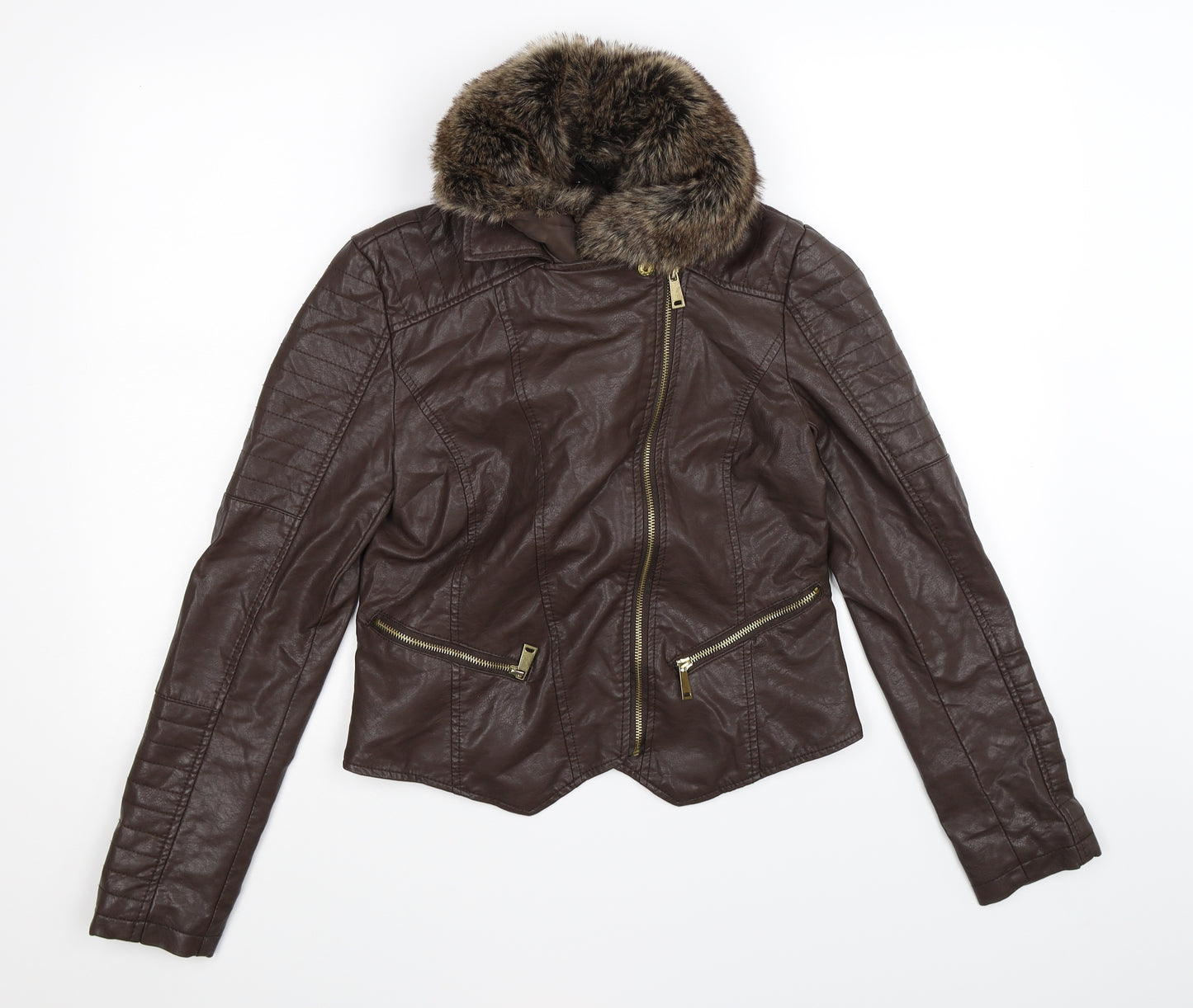 Atmosphere Womens Brown   Biker Jacket Size 8  - faux leather