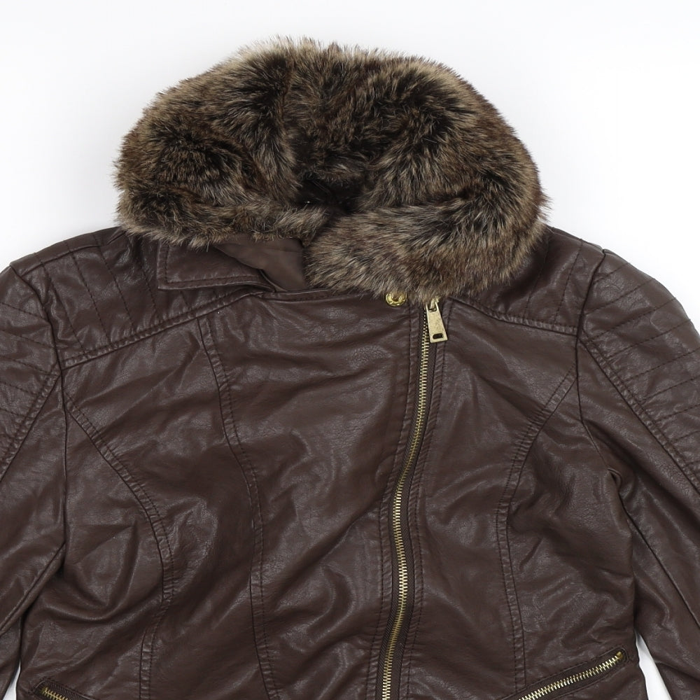 Atmosphere Womens Brown   Biker Jacket Size 8  - faux leather