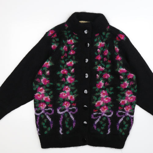 abel Womens Black Floral Knit Cardigan Jumper Size XL