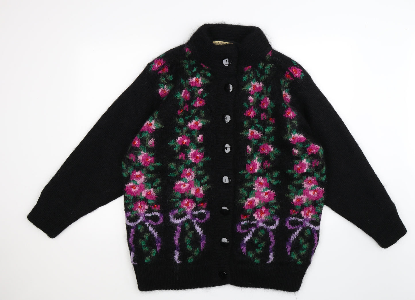 abel Womens Black Floral Knit Cardigan Jumper Size XL