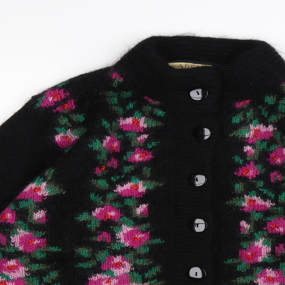 abel Womens Black Floral Knit Cardigan Jumper Size XL