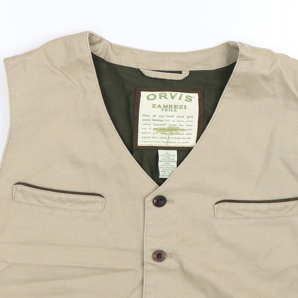 Orvis Mens Beige  Denim Gilet Coat Size L