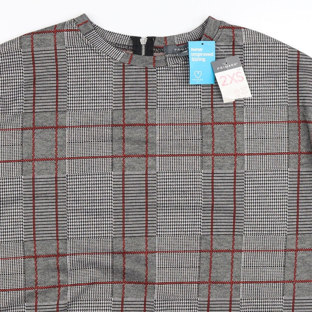 Primark Womens Grey Check  Tunic T-Shirt Size 2XS