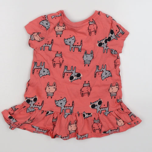 George Girls Pink Animal Print  Trapeze & Swing  Size 18-24 Months  - cats and rabbits