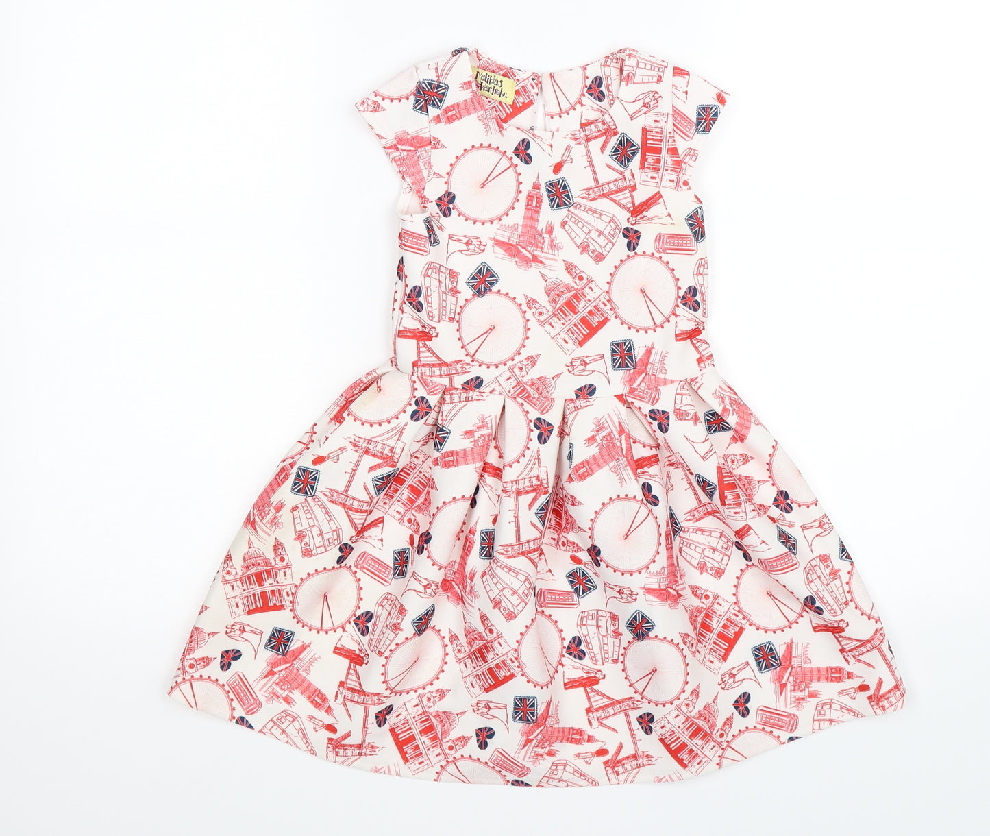matildas wardrobe Girls White Geometric  Fit & Flare  Size 5 Years  - british