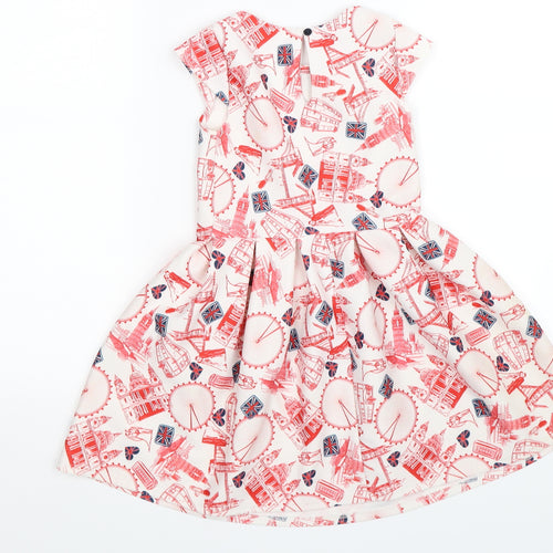 matildas wardrobe Girls White Geometric  Fit & Flare  Size 5 Years  - british