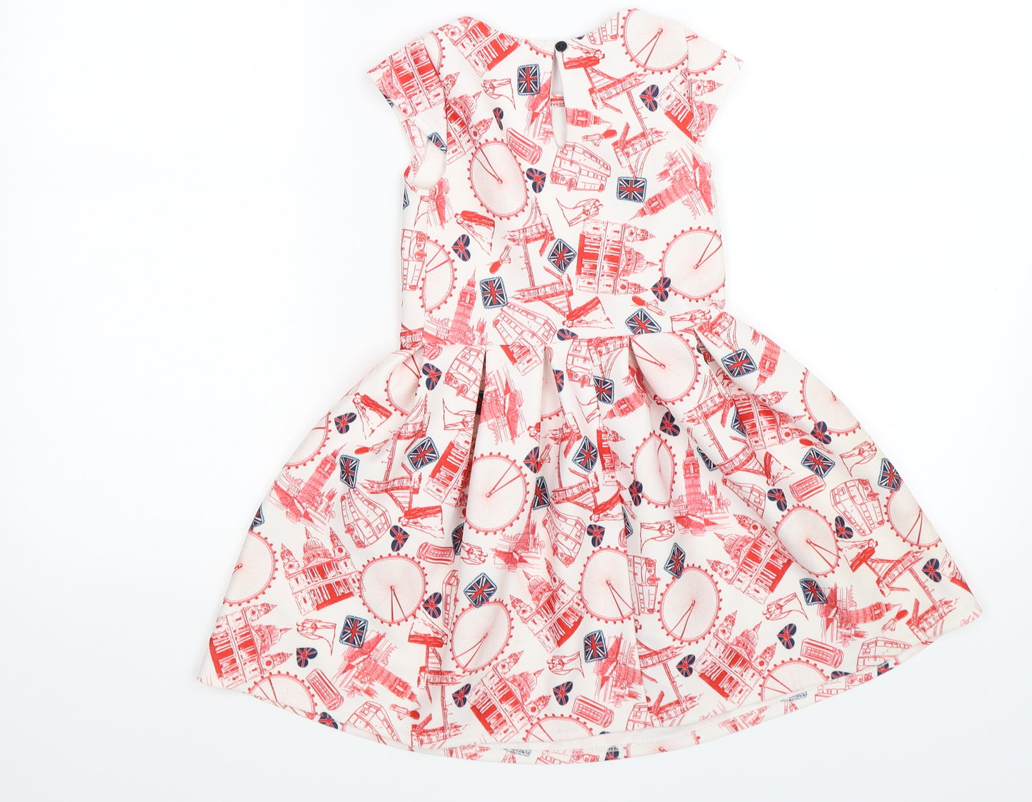 matildas wardrobe Girls White Geometric  Fit & Flare  Size 5 Years  - british